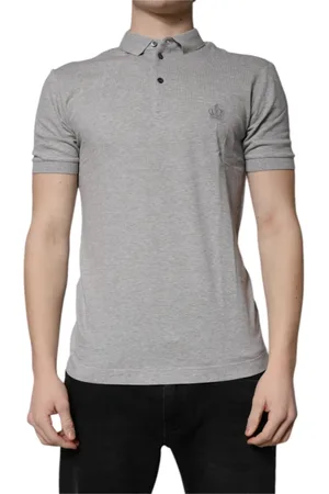 Dolce & Gabbana Koszulki, Mężczyzna, Szary, M, Szara Koronkowa Bawełniana Męska Koszulka Polo