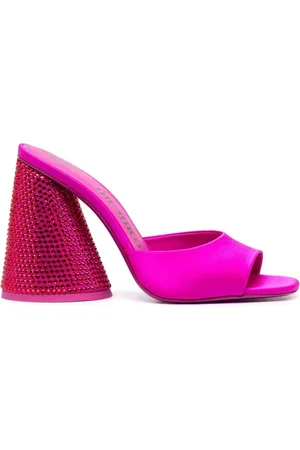 The Attico Buty, Kobieta, Różowy, 37 EU, Fuchsia Satynowe Mules z kryształkami
