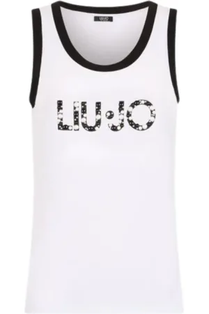 Liu Jo Koszulki, Kobieta, Biały, XL, Top z Logo Perły w Białym