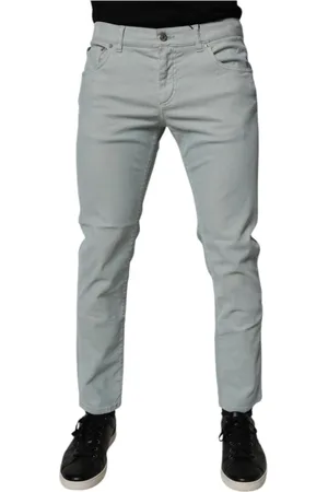 Dolce & Gabbana Spodnie, Mężczyzna, Niebieski, M, Denim, Logo Plaque Skinny Denim Jeansy