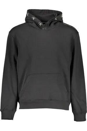 Calvin Klein Bluzy, Mężczyzna, Czarny, L, Bluza z Kapturem Czarna Długi Rękaw Kontrast