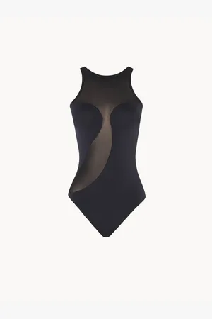 Wolford Stroje kąpielowe, Kobieta, Czarny, S, Prześwitujący body z kontrastującymi sekcjami inspirowany falami