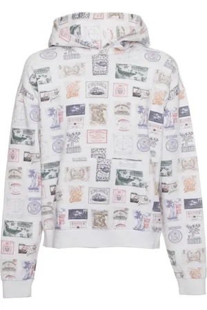 Guess Bluzy, Mężczyzna, Biały, L, Bluza z nadrukiem na okrągłym dekolcie