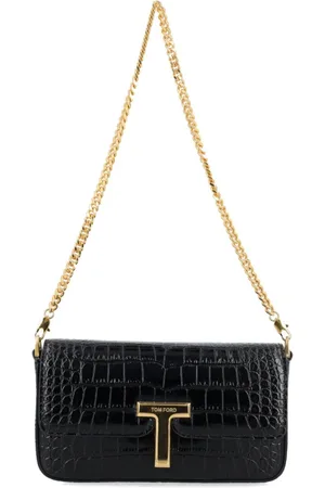 Tom Ford Torebki, Kobieta, Czarny, ONE SIZE, Czarna Mini Torba ze Skóry Krokodyla