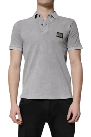 Dolce & Gabbana Koszulki, Mężczyzna, Szary, S, Logo Plaque Cotton Polo Shirt