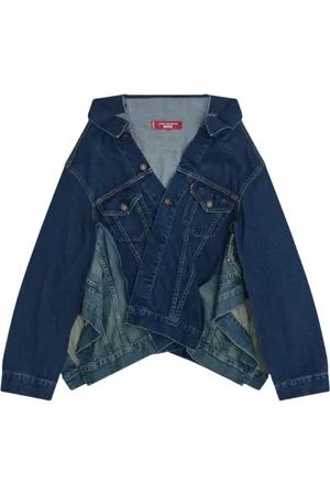 JUNYA WATANABE Kurtki, Mężczyzna, Niebieski, M, Denim, Denim Wide Neck Jacket