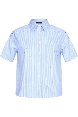 Liu Jo Bluzki, Kobieta, Niebieski, M, Glamorowata Koszula Celeste/bianco