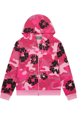 DENIM TEARS Bluzy, Kobieta, Różowy, L, Denim, Różowa Bluza z Zamkiem i Wiankiem
