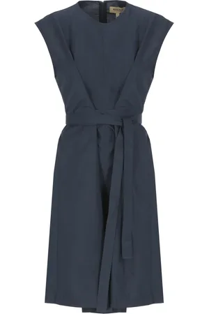 Woolrich Sukienki, Kobieta, Niebieski, M, Niebieska Sukienka z Bawełny z Koronkowym Pasem