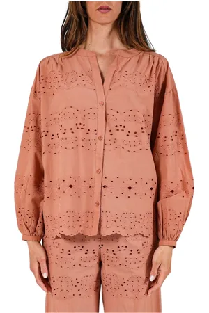 NOTSHY Bluzki, Kobieta, brązowy, S, Bawełna, Boho-chic sangallo oversize koszula