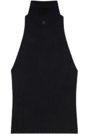 Courrèges Koszulki, Kobieta, Czarny, S, Czarny Mockneck Bezrękawnik z Logo