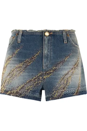 Roberto Cavalli Szorty, Kobieta, Niebieski, S, Denim, Szorty z Denimu z Nitymi i Wzorem Zebry