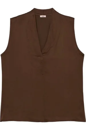 Oltre Bluzki, Kobieta, brązowy, 4XL, Bluzka satynowa z dekoltem w serek