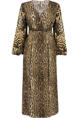 Roberto Cavalli Sukienki, Kobieta, Wielobarwność, M, Poliester, Sukienka z nadrukiem ocelota