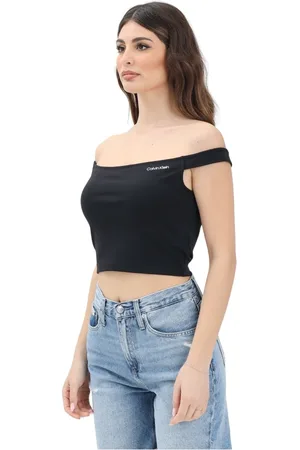 Calvin Klein Koszulki, Kobieta, Czarny, XS, Czarny Top z odkrytymi ramionami