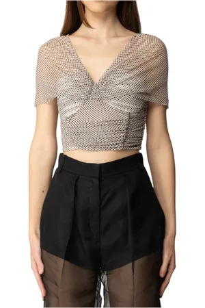 Elisabetta Franchi Bluzki, Kobieta, Beżowy, XS, Stylowy produkt modowy 100%Pa