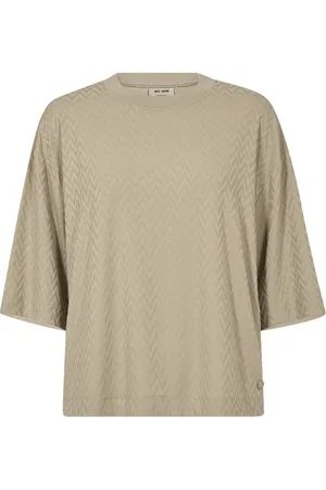 Mos Mosh Koszulki, Kobieta, Beżowy, M, Poliester, Elegancka koszulka z dzianiny Jacquard Sesame