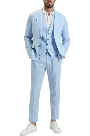 GIANNI LUPO Garnitury, Mężczyzna, Niebieski, S, Len, Niebieski lniany blezer casual chic styl