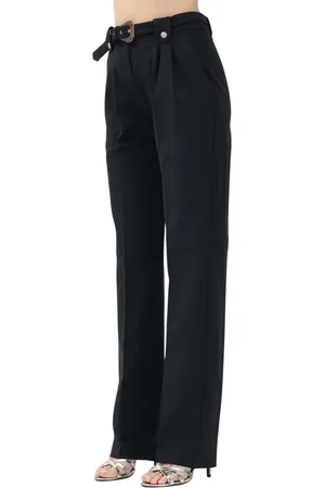 VERSACE Spodnie, Kobieta, Czarny, M, Eleganckie Czarne Spodnie Barokowa Sprzączka