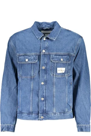 Calvin Klein Kurtki, Mężczyzna, Niebieski, S, Niebieska Kurtka Jeansyowa z Długimi Rękawami