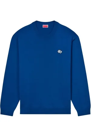 Kenzo Bluzy, Mężczyzna, Niebieski, L, Niebieski Sweter z Okrągłym Dekoltem Prosty Dół