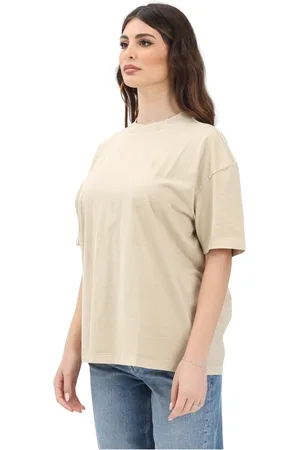 Calvin Klein Koszulki, Kobieta, Beżowy, S, Beżowy T-shirt z nadrukiem CK