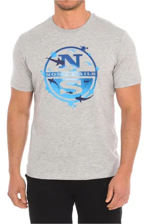 North Sails Koszulki, Mężczyzna, Szary, M, Bawełna, T-shirt z krótkim rękawem i ściągaczem