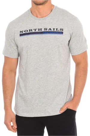 North Sails Koszulki, Mężczyzna, Szary, M, Bawełna, T-shirt z Krótkim Rękawem i Wykończeniem w Paski