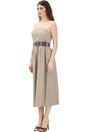 ONLY Sukienki, Kobieta, brązowy, XS, Beżowa Sukienka Midi Elegancka Kobieta Wiosna