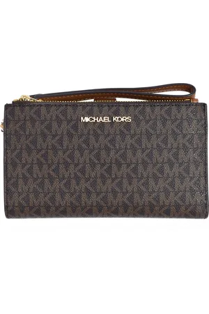 Michael Kors Akcesoria, Kobieta, brązowy, ONE SIZE, Skóra, Kompaktowa skórzana torebka na nadgarstek z wieloma przegródkami