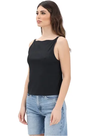 Calvin Klein Koszulki, Kobieta, Czarny, M, Nylon, Czarny Dzianinowy Top