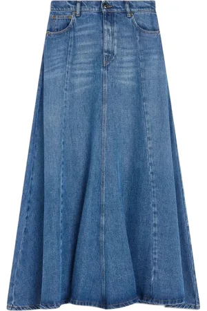 SEMICOUTURE Spódnice, Kobieta, Niebieski, S, Denim, Długa spódnica z denimu tencel z unikalnymi kieszeniami