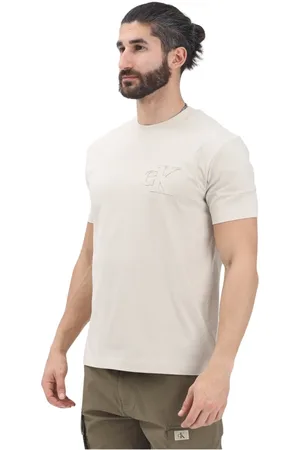 Calvin Klein Koszulki, Mężczyzna, Beżowy, S, Minimalistyczny beżowy T-shirt dla mężczyzn