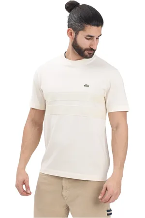 Lacoste Koszulki, Mężczyzna, Beżowy, M, Beżowy T-shirt z Paskami Mesh