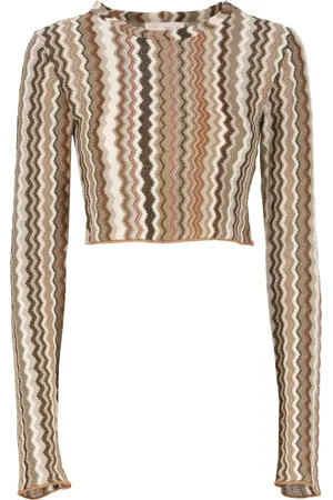 MC2 SAINT BARTH Swetry, Kobieta, Wielobarwność, L, Brązowy Top z wzorem Chevron i dekoltem typu Crew Neck