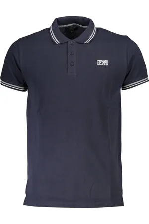 Roberto Cavalli Koszulki, Mężczyzna, Niebieski, M, Niebieski Polo z Bawełny z Nadrukiem