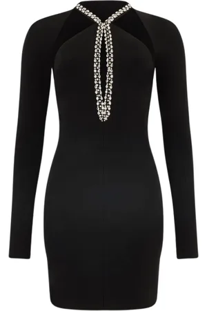 Roberto Cavalli Sukienki, Kobieta, Czarny, M, Kryształowa Mini Sukienka z Dekoltem