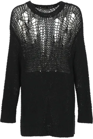 YOHJI YAMAMOTO Swetry, Mężczyzna, Czarny, M, Czarny Sweter z Bawełny z Dekoltem