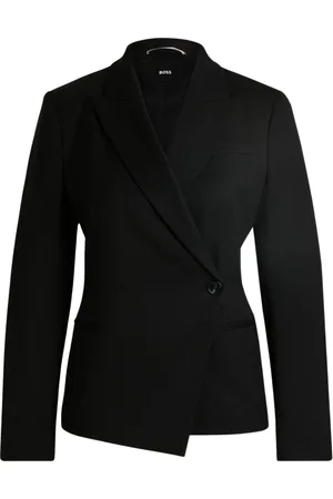 HUGO BOSS Kurtki, Kobieta, Czarny, L, Asymetryczna czarna marynarka z podwójnym rzędem guzików