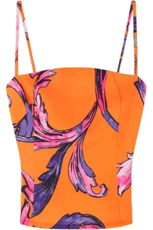 VERSACE Koszulki, Kobieta, Wielobarwność, XS, Pomarańczowy Top z motywem Barokowym
