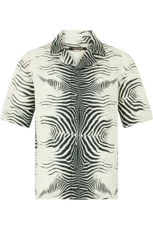 Roberto Cavalli Koszule, Mężczyzna, Czarny, XS, Koszula lniana z mini wzorem zebry
