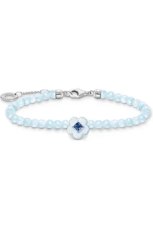 Thomas Sabo Akcesoria, Kobieta, Niebieski, ONE SIZE, Bransoletka z zawieszkami Kwiat z niebieskimi paciorkami z jadeitu A2094-496-1-L19V