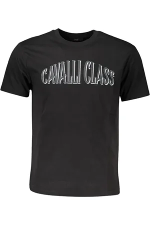 Roberto Cavalli Koszulki, Mężczyzna, Czarny, M, Bawełna, Elegancka koszulka z bawełny z wykwintnym nadrukiem