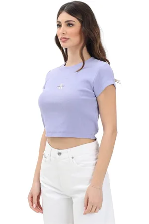 Calvin Klein Koszulki, Kobieta, Fioletowy, M, Fioletowy T-shirt z krótkimi rękawami
