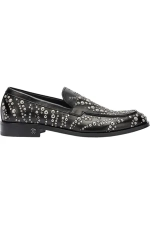 Roberto Cavalli Buty, Mężczyzna, Czarny, 44 EU, Mokasyny ze skóry z ćwiekami i kryształkami