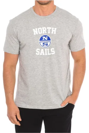 North Sails Koszulki, Mężczyzna, Szary, L, Bawełna, T-shirt z Krótkim Rękawem i Wykończeniem w Paski