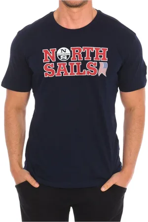 North Sails Koszulki, Mężczyzna, Niebieski, L, Bawełna, T-shirt z Krótkim Rękawem i Żebrowaną Górą