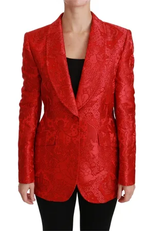 Dolce & Gabbana Kurtki, Kobieta, Czerwony, L, Czerwony Kwiatowy Anioł Wzór Blezer