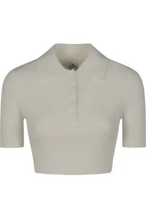 Courrèges Koszulki, Kobieta, Biały, S, Rib Knit Cropped Polo T-shirty i Polosy