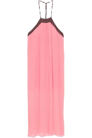 Patrizia Pepe Sukienki, Kobieta, Różowy, S, Elegancka Dwukolorowa Sukienka Midi z Efektem Crinkle